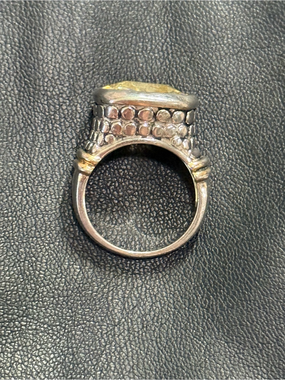 Sterling Silver Ring Two Tone Statement  Cushion Cut Yellow Stone Size 8 - Picture 5 of 13